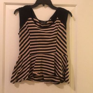 Black and Tan striped peplum cotton top